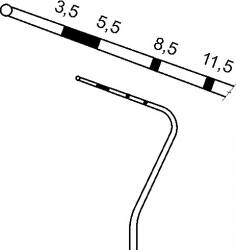 Sonda parodontolog. 3,5; 5,5; 8,5; 11,5 mm; 15,2 cm