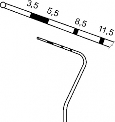 Sonda parodontolog. 3,5; 5,5; 8,5; 11,5 mm; 15,2 cm