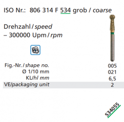 Trepanační nástroj na zirkon ISO 806 314 005 534 021